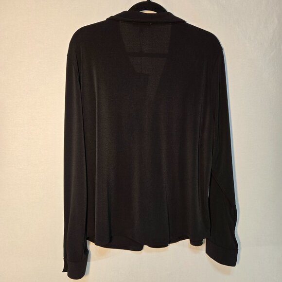 ADRIANNA PAPELL Solid Knit Long Sleeve Wing Full Button Black Shirt Size XXL NEW - Picture 2 of 16